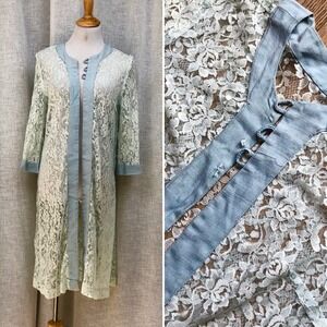 Vintage floral lace light blue romantic lingerie robe